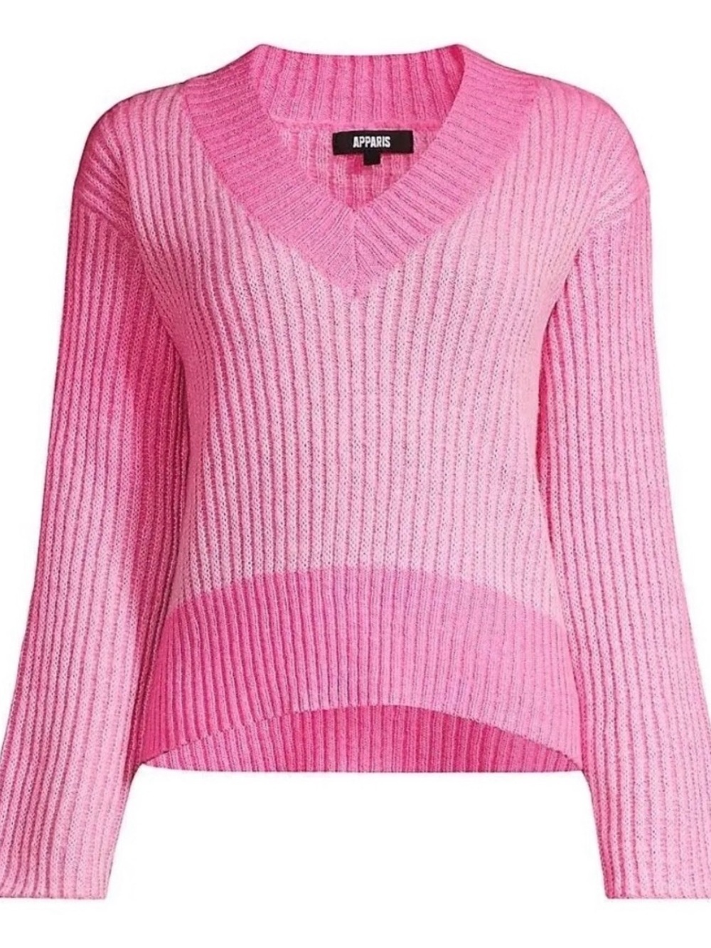 Apparis Two-Tone Pink V-Neck Ribbed Sweater